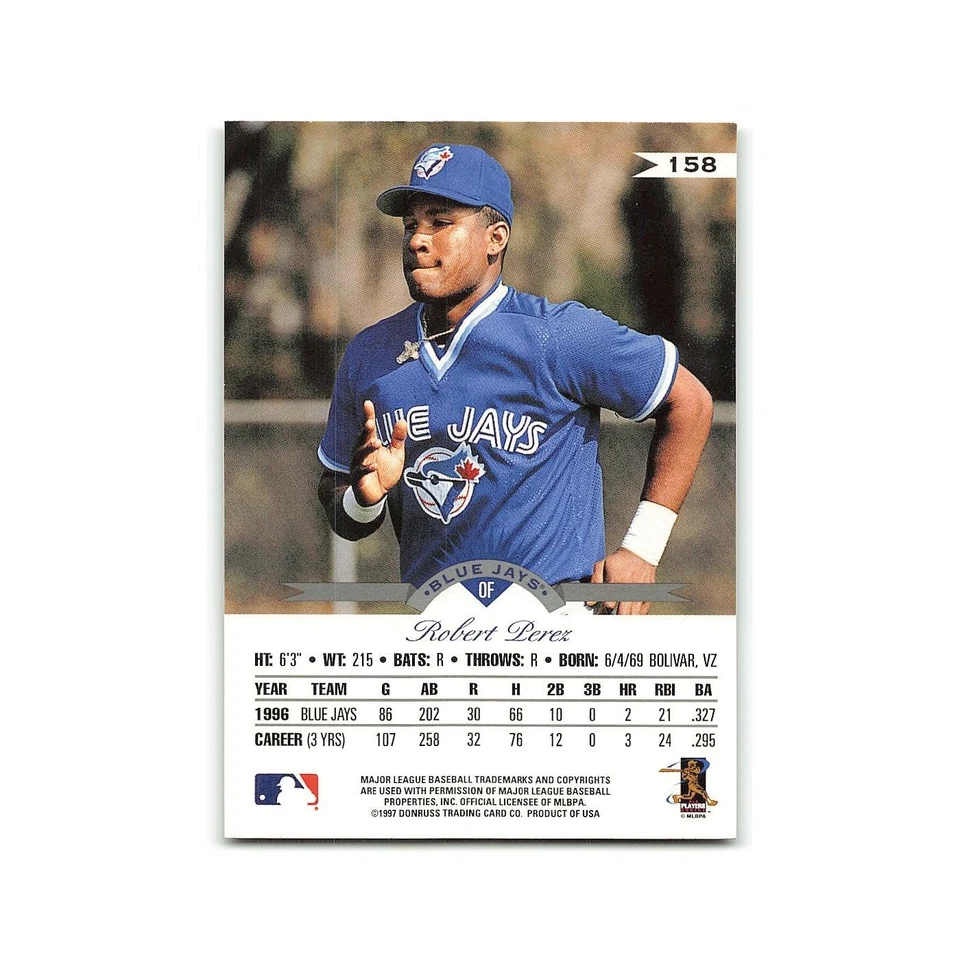 Robert Perez 1997 Leaf #158 Toronto Blue Jays Baseball Card NM - Image 2 of 3