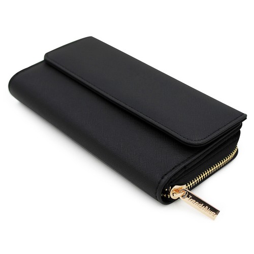 Premium Saffiano Vegan PU Leather Flap Wallet Zip Around Clutch Phone Organizer - Picture 15 of 35