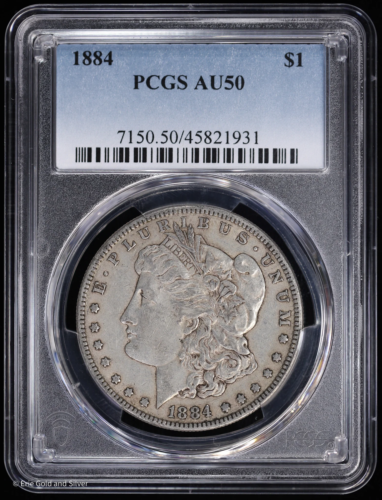 1884 $1 Morgan Silver Dollar PCGS AU 50 - Afbeelding 1 van 4