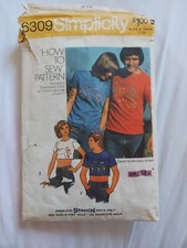 1970s T-shirt EASY Pattern WITH TRANSFERS Simplicity 6309 Unisex Chest 38-40