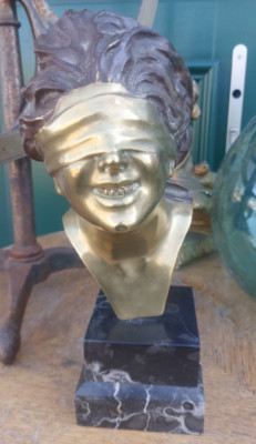Bronzeskulptur Aurisicchio Vincenzo Signierte Frau Mit Verbundenen Augen