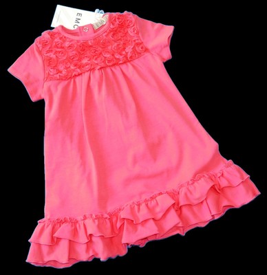 EMC Shirtkleid Kleid Fest Baby Mädchen Rüsche Spitze Rose Pink Gr. 68 NeU