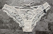 VICTORIA'S SECRET S WHITE MESH FLORAL LACE UP STRAPPY BACK RARE BIKINI PANTIES