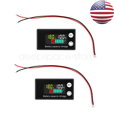 2PCS 6133A LCD Voltage Meter DC8-100V Voltmeter Battery Power Dual Display US