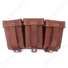 WW2 German K98 Triple Ammo Pouch Stitched Brown Leather - Military Reproduction