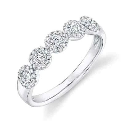 14K Weißgold Diamant 5 Stein Ring Halo Band Natürlicher Rundschliff - Bild 1 von 4