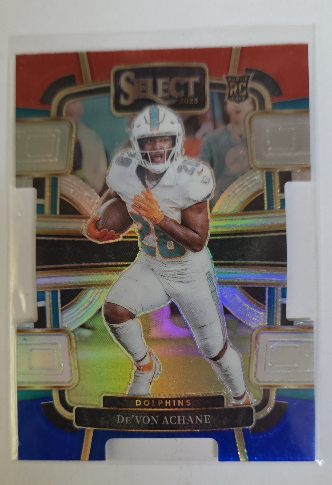 2023 Panini Select - Concourse De'Von Achane #63 Red & Blue Prizm Die-Cut (RC)