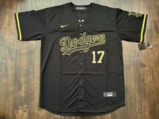 NEW LOS Angeles LA DODGERS Shohei OHTANI Jersey BLACK &GOLD #17 JAPANESE/ENGLISH