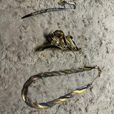 Elégant collier serpent 3 couleurs et épingle à cheveux perle et éventail ensemble Bichnyeon