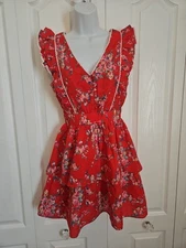 Betsey Johnson Dress Womens S Red Floral Retro Mino Rockabilly Sexy Prairie 