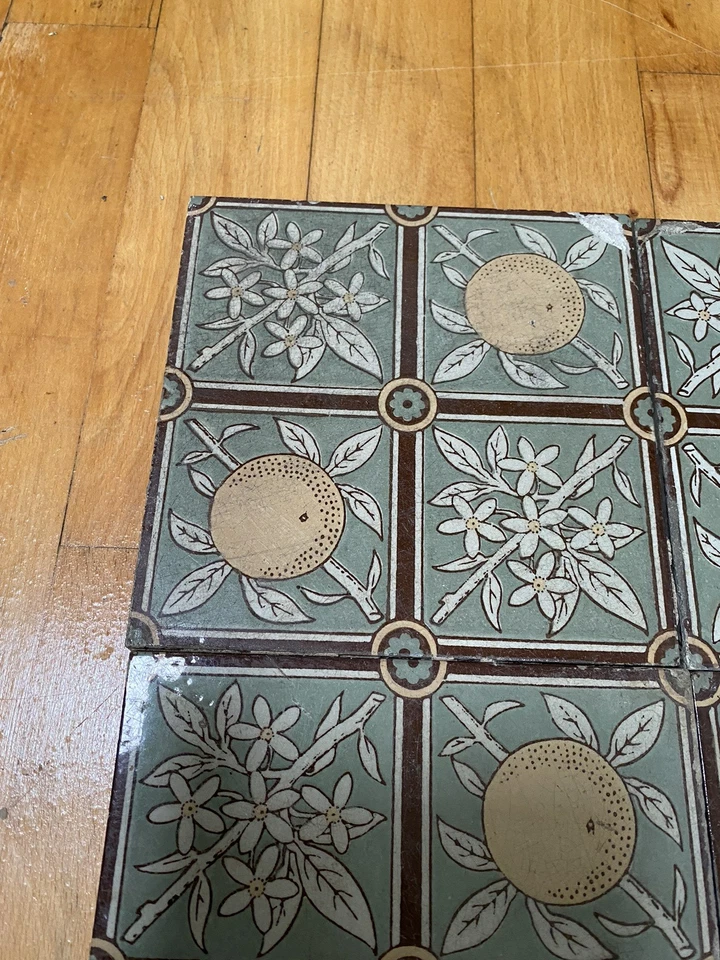 Mintons Arts And Crafts Oranges & Blossom Tiles x 16.                      #6988 - Image 3 of 4