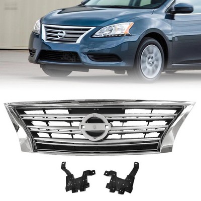 BriSunshine Front Shell Silver Insert & Chrome Grill For 2013 2014 Nissan Sentra
