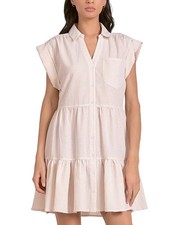 Elan L138008 Womens Tan Seersucker Microcheck Shirt Dress Size XL