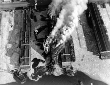 Aerial View "Normandie" on Fire in 1942 - 8x10 B&W Print