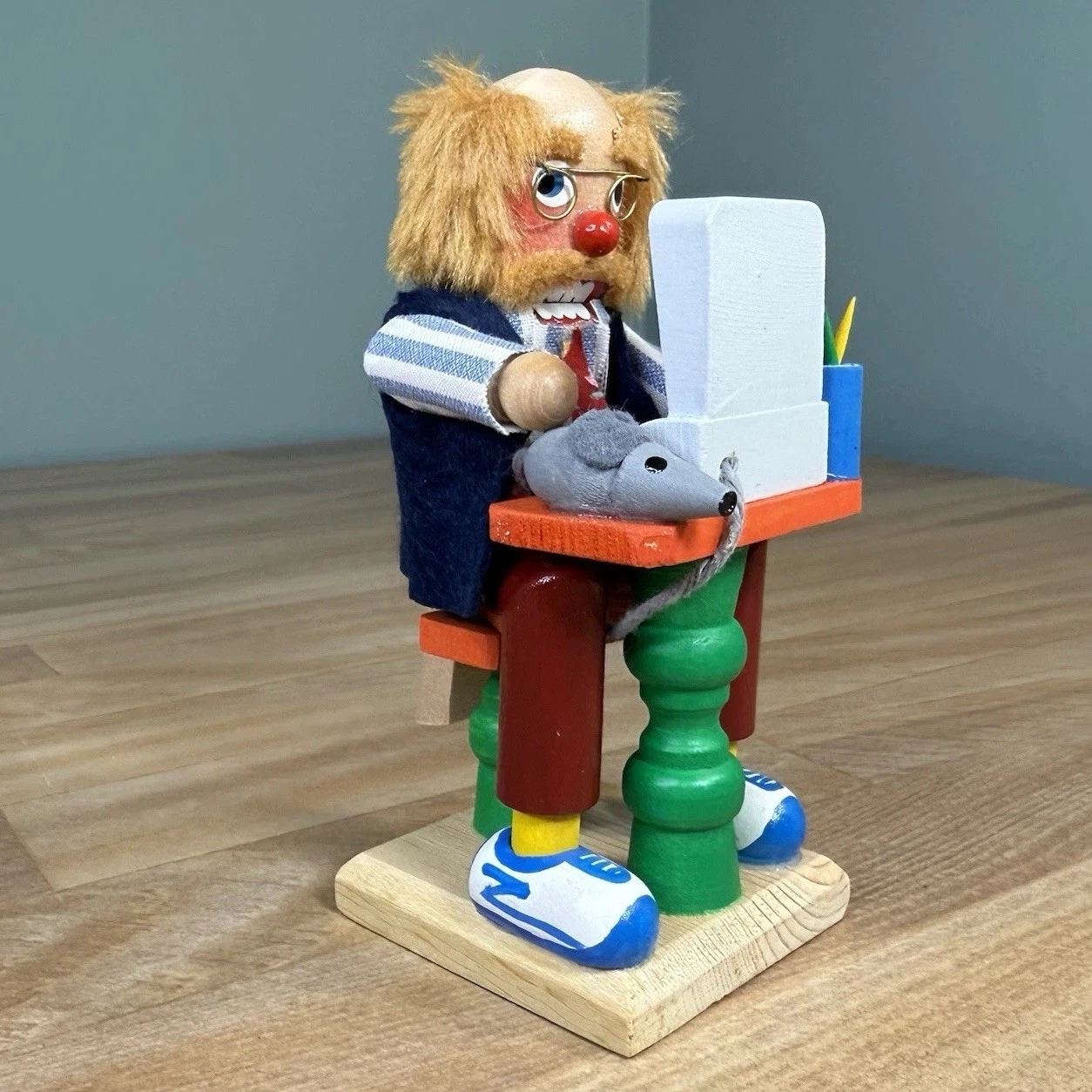 VTG ZUBER Wood Nutcracker MAN COMPUTER Work From Home 317/5000 Signed 5” Mouse