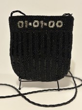 01-01-00 Vintage Beaded Mini Crossbody Purse Black Seed Bead Y2K Evening Bag