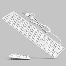 Wired Full Size Keyboard for Mac OS with Foldable Keyboard Riser Numeric Keypad