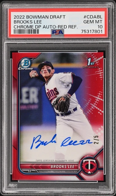 2022 Bowman Draft Brooks Lee Chrome Auto Red Refractor 1st #/5 Twins PSA 10