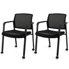 Set of 2 Stackable Rolling Office Chairs with Mesh Backrest-Gray
