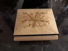 VTG San Francisco Music Box Company Jewelry Keepsake Box Floral wood inlay