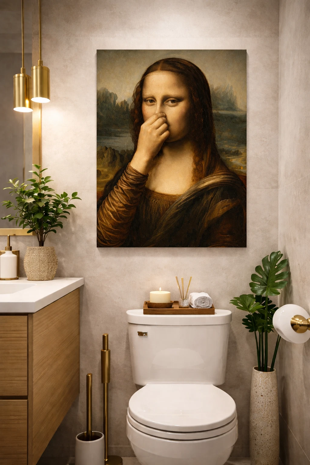 MONA LISA Bathroom Funny Smelling Nose Poster Toilet Humor Wall Art LARGE 36x24