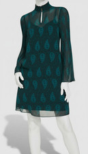 Tommy Hilfiger Womens Green Ruffle Sheer Keyhole-Neck Dress Size 14