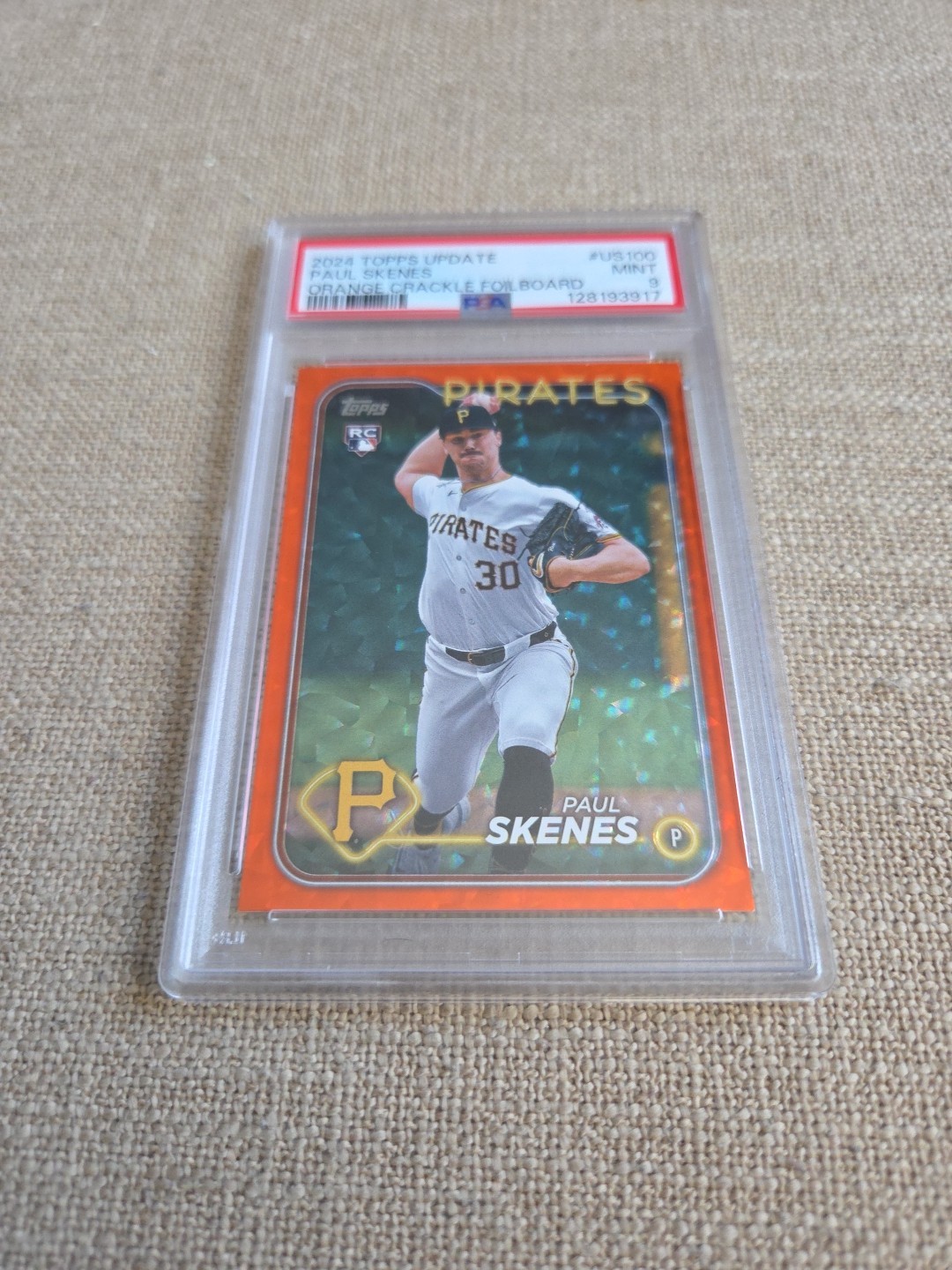 2024 Topps Update - Paul Skenes US100 Orange Crackle Foil White Uni /299 (RC)
