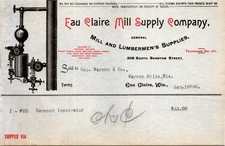 Eau Claire Mill Supply Eau Claire WI 1890 Graphic Billhead Hancock Inspirator
