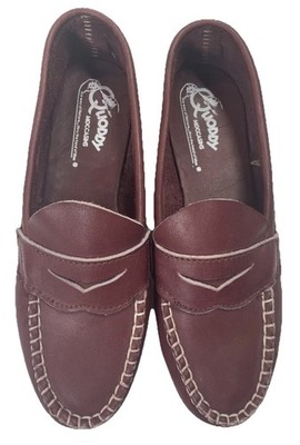 Quoddy Leather Penny Loafer Moccasins Made in USA Burgundy Vibram Sole Sz 5-5.5