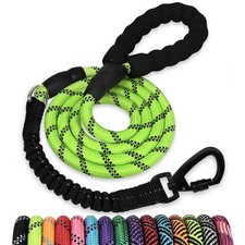 5 FT Rope Dog Leash Heavy Duty with Swivel Lockable Hook Bungee Padded Handle