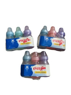 (3)VTG Vintage 1999 Evenflo Classic Baby Bottles 3 pack Multicolor sensitive 4oz