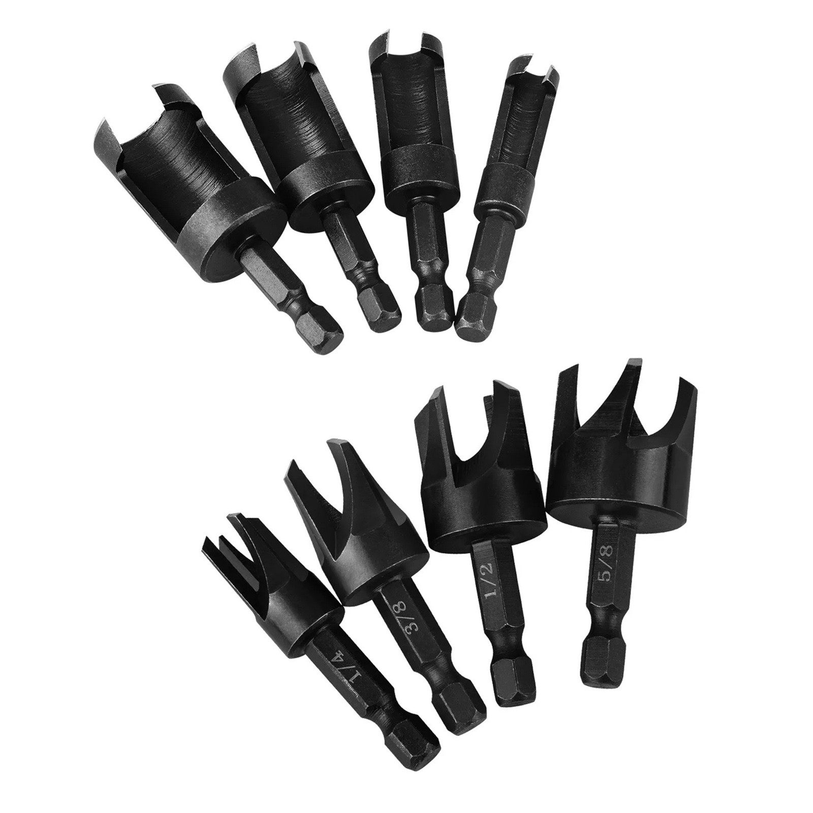 8PCS Straight/Tapered  1/4" Hex Quick change shank Wood Plug Cutter Drill Bit