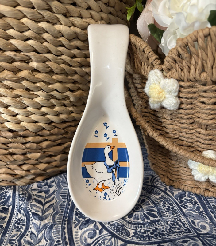 vintage Spoon Rest Goose Pattern Blue bow cottagecore