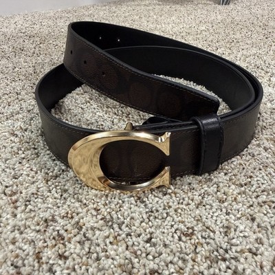 Coach Belt Womens XL Brown Leather Canvas Signature C Logo Buckle Fashion