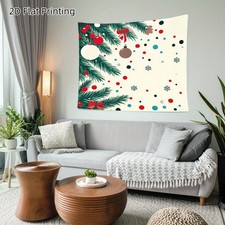 2D Flat, Large Cream White Flannel Tapestry - Christmas Wall Hanging  -like Dec