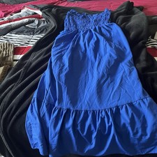 Blue Maxi Dress XL Long Strapless Sleeveless Smocked Bodice Pullover Women
