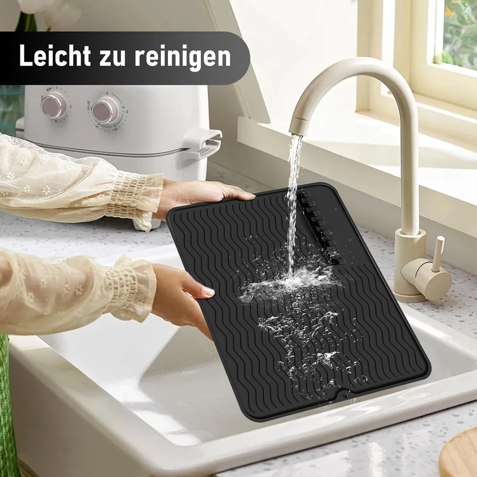 Abtropfmatte Silikon 50x40 cm hitzebeständig rutschfest Geschirr Spülmatte schwa - Bild 4 von 4