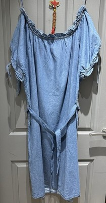 Beloved Women Denim Dress Off Shoulder Short Sleeve Uk 16 New Without Tags