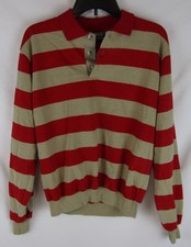 Mens Robert Bruce Long Sleeve Polo Sweater/Shirt-Size XL-Striped-USA Made-EUC