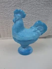 Vintage Blue Slag Milk Glass Rooster-Footed Candy Dish 9-inch Gloss Finish