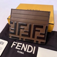 Fendi Brown Leather Flat Card Holder