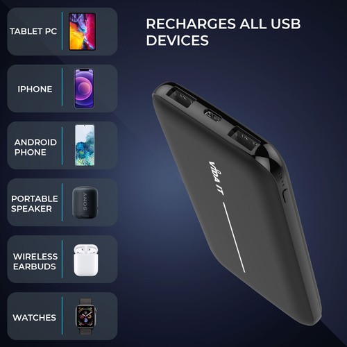 Slim Portable Charger Power Bank USB-C Battery for Cell Phone Tablet 10000mAh 5V - Picture 8 of 9