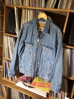 Herren Levi Trucker Jacke Top Zustand Jeansblau Medium Reißverschluss