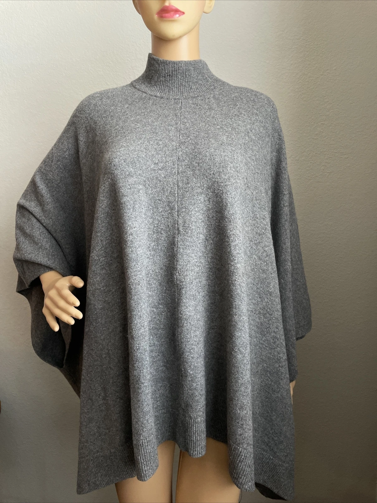 Theory Wool Oversized Poncho Sweater Turtleneck Gray Sz S EUC