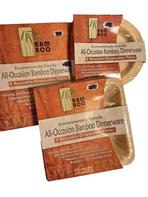 Bamboo Studio 24-Piece Dinnerware  Reusable/disposables Bamboo Sheath Natural