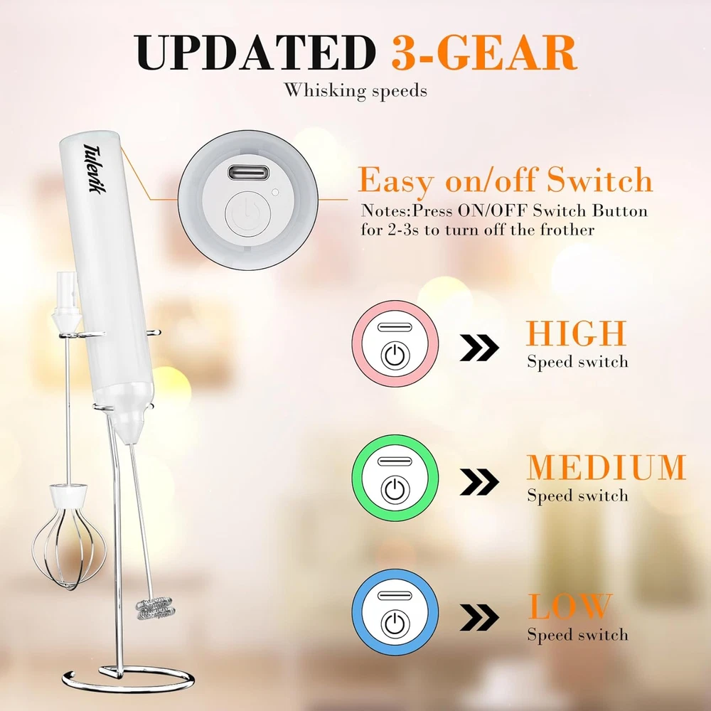 Milk Frother Handheld, Electric Frother Wand with Stand, Coffee Frother with USB Milk Frother Handheld, Electric Frother Wand with Stand, Coffee Frother with USB