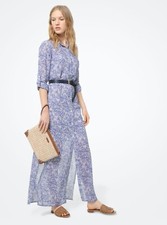 Michael Kors XS NWT Blue Coral Mosaic Georgette Shirtdress With Slip