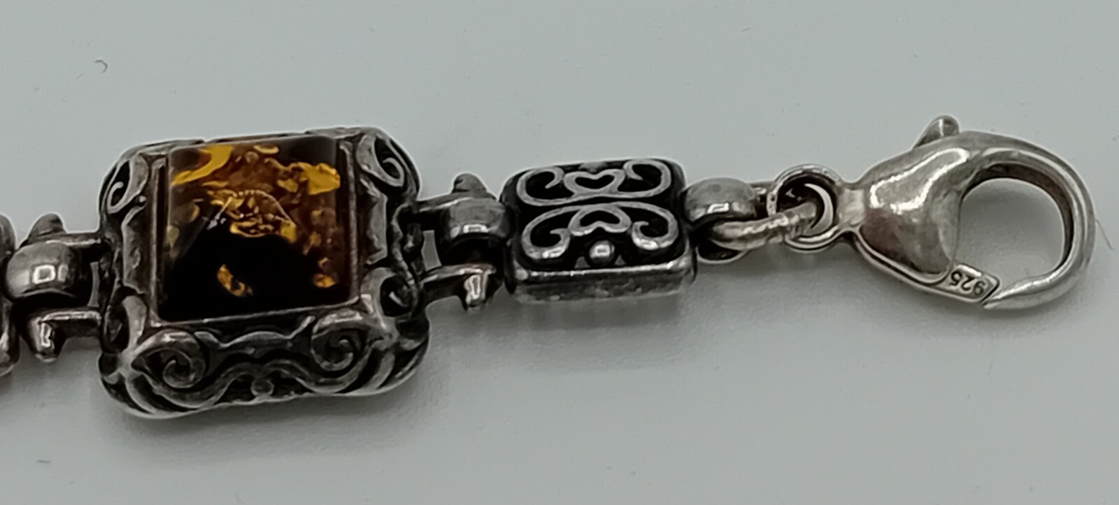 Amber Solid Silver Bar Chain Bracelet - Hallmarke… - image 6