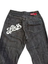 Akademiks 0100964 Hip Hop Skater Loose Black Jeans Vintage Y2K Embroidered 36x33