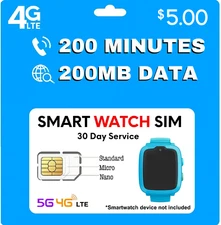 Jolt Mobile $5 Smartwatch SIM Card AT&T 5G 4G LTE Kids Senior Smart Watch Plan 